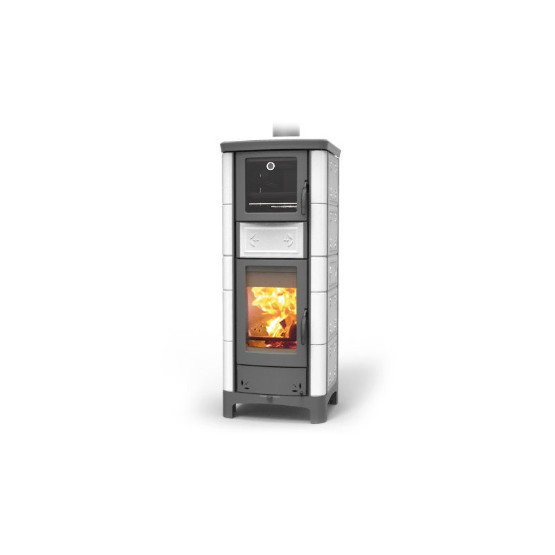 Ardhea Fiori with oven wood thermostove in majolica 23 kw thermorossi