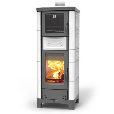 Ardhea Fiori with oven wood thermostove in majolica 23 kw thermorossi