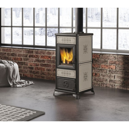 Decor stufa a legna con Forno Ek-63 Edilkamin 7.5 kw Tortora